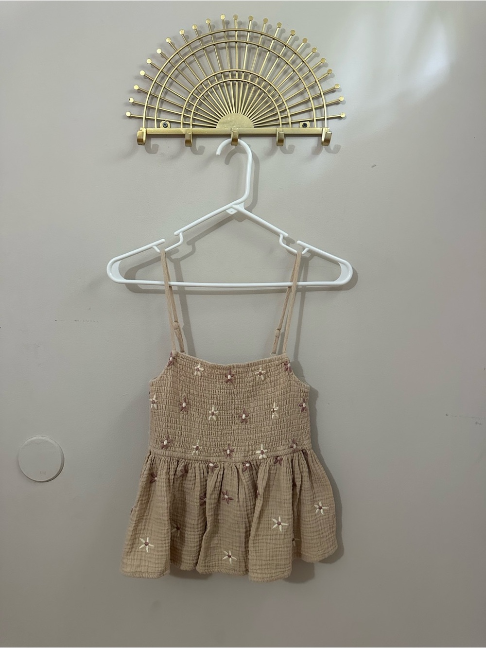 Beige Smocked Spaghetti-Strap Camisole Top